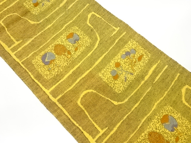 JAPANESE NAGOYA OBI / TSUMUGI / WOVEN ABSTRACT FLORAL PLANTS